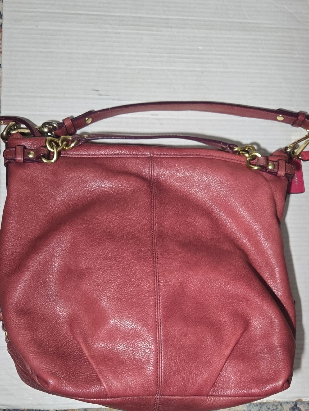 Coach Leather Shoulder Hobo Bag - Red
